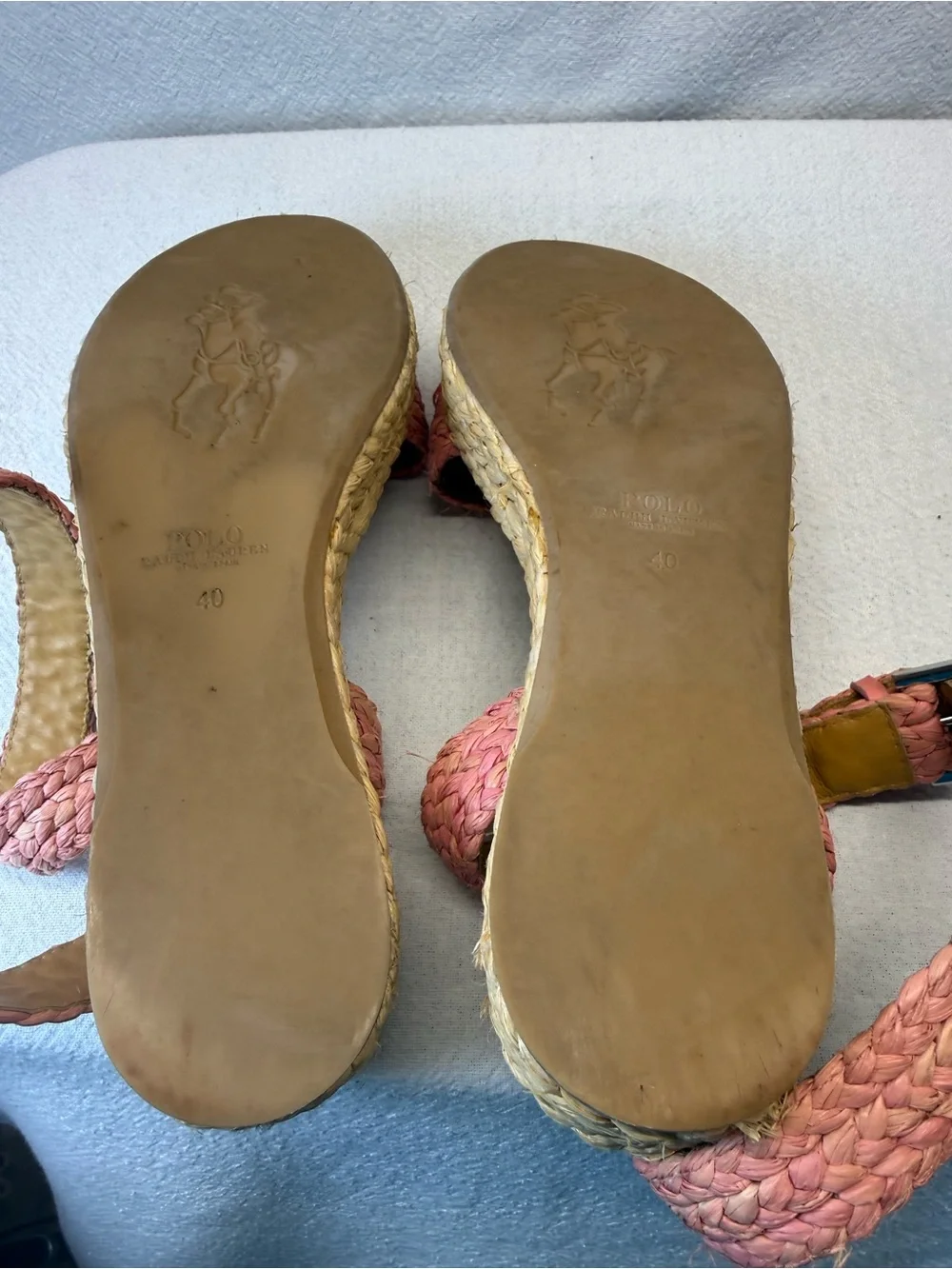 Old Money Vibe Polo Ralph Lauren braided pink raffia flatform espadrille sandals